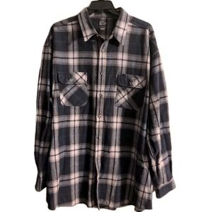 Work N' Sport  3XLT  Black White Blue Plaid Long Sleeve Flannel Button Shirt EUC